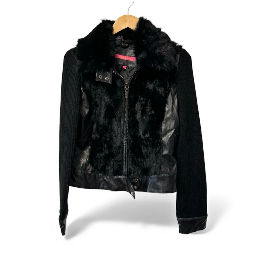 Vintage Whimsigoth Fur Coat Faux Leather Jacket Jennyfer J Womens Medium / Large